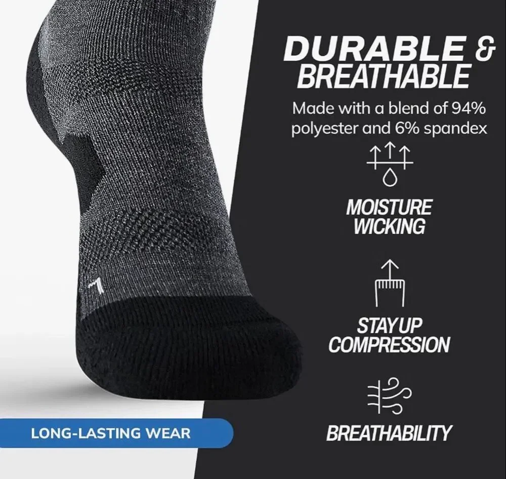 Outway Unisex Everyday Merino Wool Midweight Crew Socks Smoke Black L/XL NWT